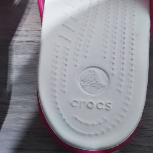 Crocs Low Wedge Slides Size 10 pink white Strappy Slip On Summer Comfort Sandals - Picture 8 of 12